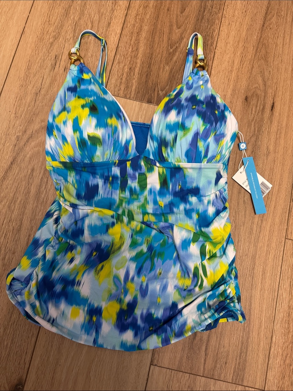 Bleu Rod Beattie NWT 8 Blue, Aqua and Yellow tie dye tummy control Tankini Top - Picture 3 of 10